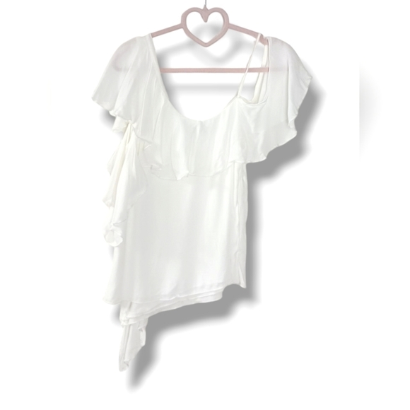 Aritzia Bailey 44 Ginger white asymmetrical ruffle cold shoulder blouse top - Picture 7 of 9